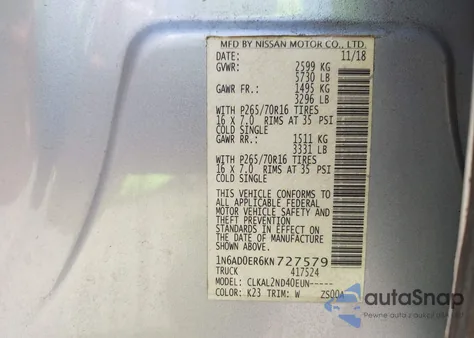 2019 Nissan Frontier Sv from USA, damaged, VIN 1N6AD0ER6KN727579